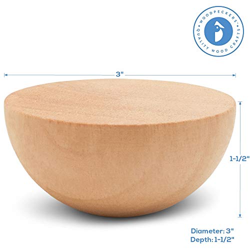Wooden Split Balls 3 inch, Pack of 12 Wood Half Balls for Crafting and DIY Wreaths, by Woodpeckers