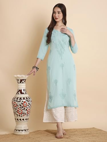 Image of RATAN Rayon Straight Lucknowi Chikankari Ethnic Wear Kurta for Women