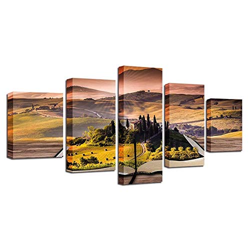 Tableau Grassland and road 5 pieces pour decoration murale de salon