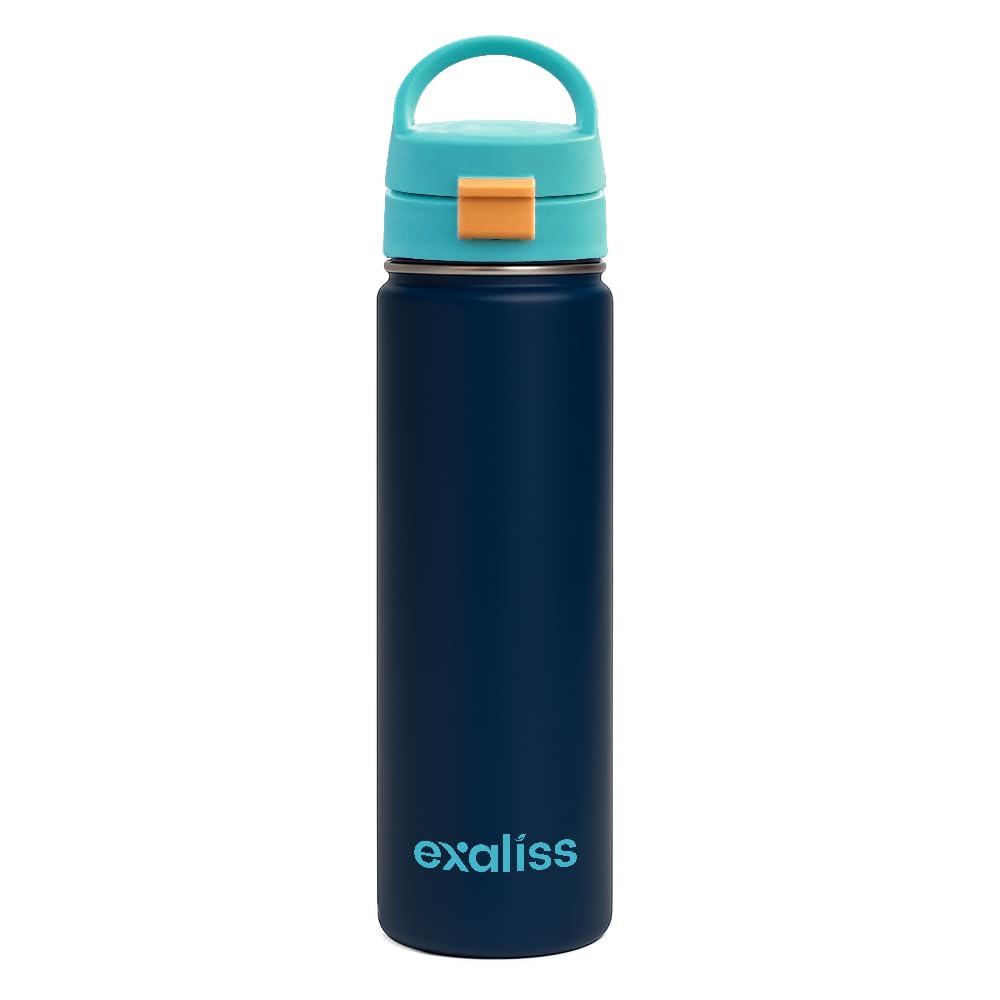 22 oz Insulated Stainless Steel Water Bottle with Chug Spout | Flip-Top Lid | Leakproof | Fits backpack and Car Cupholder (Midnight Blue)
