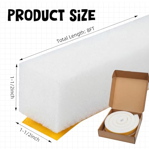 Image of 1 Rolls 1-1 /2 Inch W x 1-1 /2 Inch H Foam Weather Stripping with Adhesive 8 ft Foam Density Closed Cell Tape Seal for Uneven Gaps Doors Windows (White)