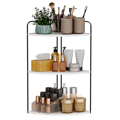 Image of Forest Angle Bathroom Counter Organizer,Countertop Organizer,Vanity Organizers,Bathroom Storage,Bathroom Sink Caddy,Counter Shelf,Corner Counter,Corner Shelves(Black-White Marble)