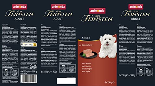 animonda vom Feinsten Hundefutter nass mit Kaninchen (6 x 150g), getreidefreies Hundefutter ohne Zucker, mit frischen, fleischigen Zutaten