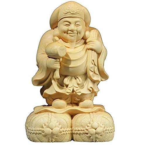 6cm Boxwood Statue Wood Buddha Crafthome Decor Feng Shui Office Decoration Sculpture Japanese God of Wealth Mahakala Novelty Gift