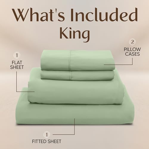 Image of Utopia Bedding King Sheet Set - 4 Piece Bed Sheets for King Size Bed, Soft and Breathable Microfiber, Includes 1 Fitted Sheet, 1 Flat Sheet and 2 Pillowcases (Sage)