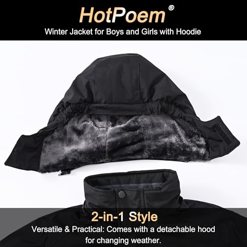 Image of Winter Jacket for Boys and Girls Waterproof Ski Jacket Winter Snow Coat Hooded Fleece Windproof with Zip Pockets