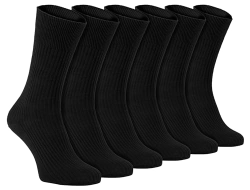 6 Pack Mens 100% Cotton Non Binding Loose Top Lightweight Ribbed Dress Socks