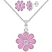 Produktbild 925 Sterling Silber Rosa CZ Emaille Blume Schmuck Set Halskette Ohrringe Mädchen