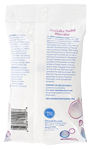 No-Rinse Shampoo Cap By Cleanlife Products (Pack Of 4), Shampoo And Condition Hair With No Water Or Rinsing - Microwaveable, Rinse-Free, Latex-Free And Alcohol-Free #TOP1