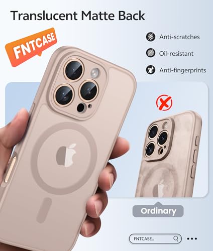 Image of FNTCASE for iPhone 16 Pro Case: [Compatible with Magsafe] Translucent Matte Cases with [Full Camera Protection] [Screen Protector] Military Grade Shockproof Protective Phone Cover - Desert Gold