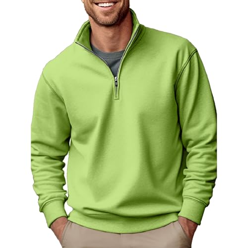 Sudadera de forro polar grueso y sólido con cuello para hombre, con cremallera de 1/4, manga larga, para otoño e invierno, ropa deportiva al aire libre, verde, 3XL