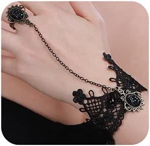 Gothic Crystal Bead Choker Necklace - Black Lace Collar With Pendant, Vintage Style For Women