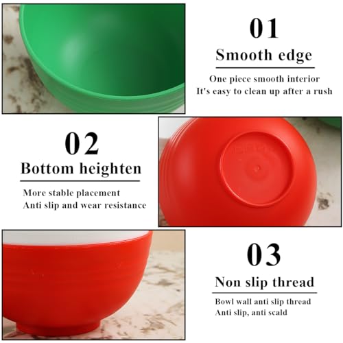 Berglander Plastic Bowls Set of 12 Pieces（Green, White, red），Reusable and Sturdy Unbreakable Bowl for Soup,Noodle, Pasta,Popcorn,Microwave Safe Dishwasher Safe by Berglander - Image 8