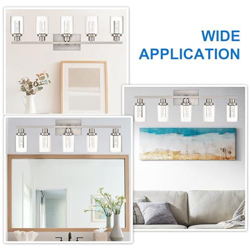 MELUCEE Bathroom Vanity Light Fixtures 5-Light Modern LED Vanity Lights for Bathroom Brushed Nickel with Crystal Bubble Clear Glass Shade, Dimmable Wall Light 3000K-6000K, Built-in LED Chips by MELUCEE - Used condition - Image 8