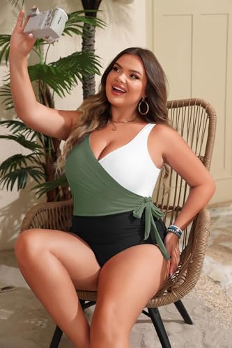 Image of Yonique Plus Size One Piece Swimsuits for Women Tummy Control Bathing Suits Full Coverage Swimwear