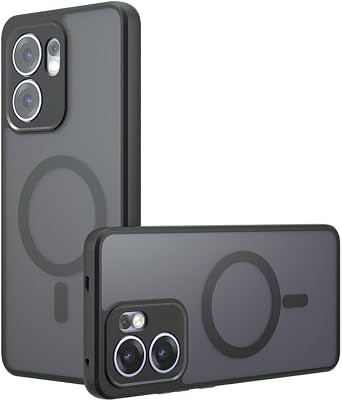 Compatible with Oppo Reno 13A Case Cover,Compatible with Oppo Reno13 A CPH2699 Translucent Matte Back Shockproof Magnetic Case Black