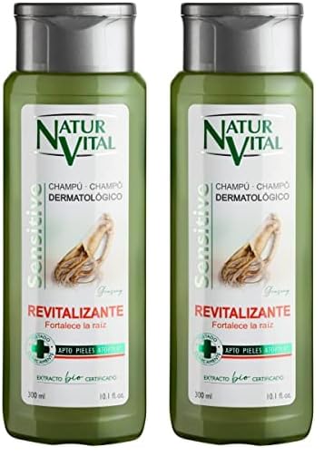NaturVital - Champú Sensitive Revitalizante, Sin Parabenos ni Siliconas, Natural para Cabello Débil, Piel Atópica y Cuero Cabelludo Sensible, para Hombres y Mujeres, 300ml, 1 unidad (Paquete de 2)