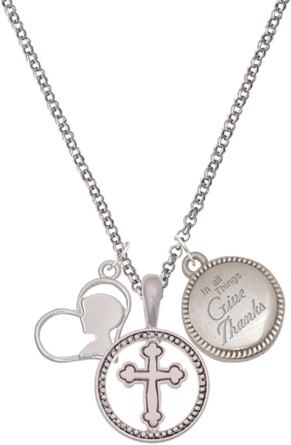 Delight Jewelry Boy Silhouette in Heart Silver-tone Give Thanks to God Cross Pendant Necklace, 23"