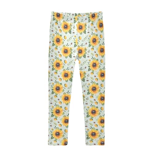 Girls' Athletic Leggings Ankle Length Yoga Dance Pants Kids Teen 4T Sunflower Flower Bee