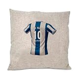 UNIGIFT Personalisiertes Geschenk - Huddersfield Area Fan 40x40 cm Kissenbezug Dunkel Premium Leinenoptik (Blau Weiß Streifen Fußball Trikot Design) Benutzerdefinierter Name Sofakissenbezug