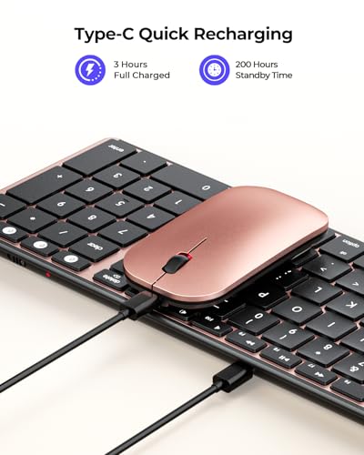 Image of seenda Bluetooth Keyboard and Mouse Combo for Mac, SKM64-2 Rechargeable Silent Wireless Keyboard Mouse Compact Slim, 3 Multi-Device Connection, Compatible for Mac MacBook Pro /Air iPad, Black Rose Gold