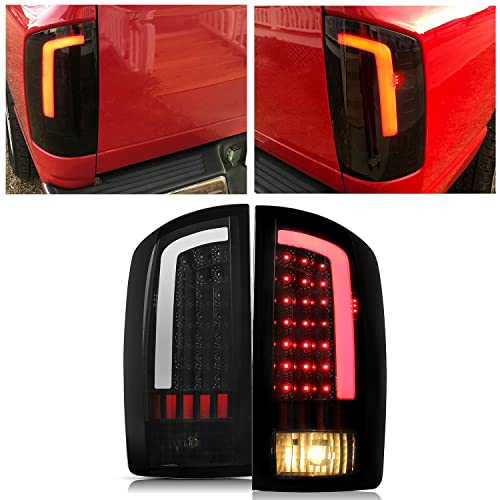HECASA LED Tail Lights Assembly Compatible with 2002-2006 Dodge Ram 1500 2500 3500 LED Tube Bar Rear Brake Turn Signal Lamp Taillights Smoke Lens Black Housing Left & Right by HECASA - Image 2