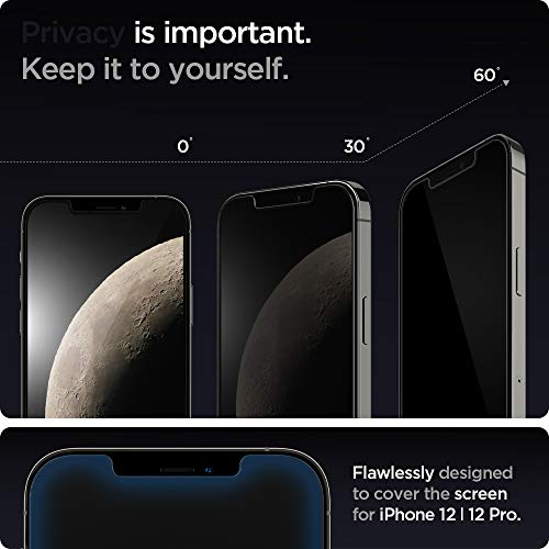 Image of Spigen Tempered Glass Screen Protector [GlasTR EZ FIT - Privacy] Designed for iPhone 12 / iPhone 12 Pro - 2 Pack