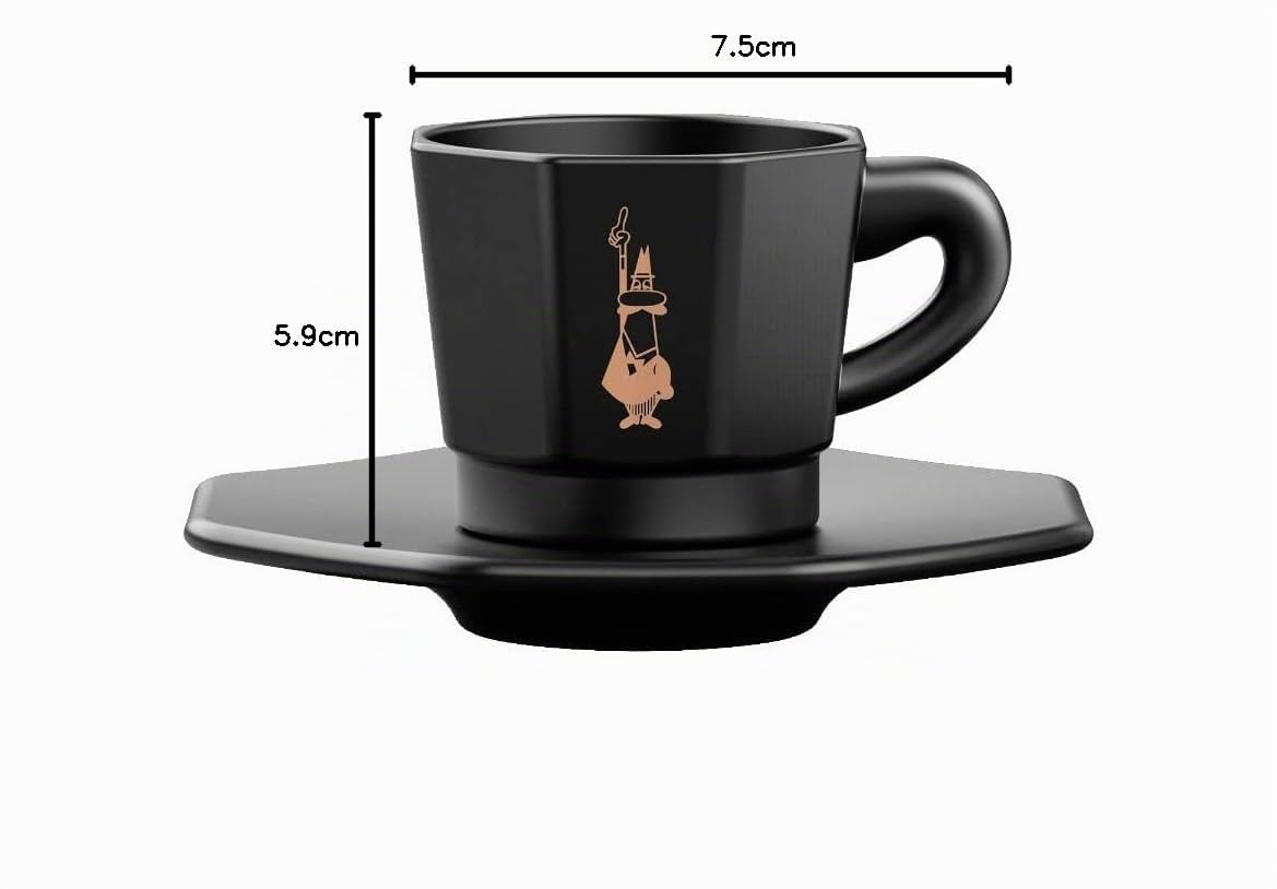 Bialetti Octagonal Cups, Set of 4 Cups, Matt Black and Rose Gold, 75 ml, RTATZ403