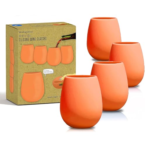 Sili Wraps Unbreakable Silicone Wine Glasses - Set of 4- BPA-Free, Swirls (Sunset Orange)