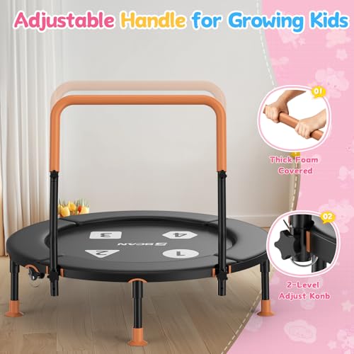 BCAN BT1 36'' Toddler Trampoline, ASTM Certified-Foldable Mini Trampolines for Kids Ages 1-6, Adjustable Handle, Safety Pad & Foldable Legs, Baby Trampoline Indoor, Gift for Boy and Girl, Deep Black by BCAN - Image 7