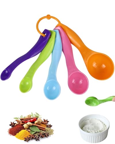 KEMUZ 5Pcs cucharas medidoras, 5 cucharas medidoras de colores con diferentes capacidades, cucharas dosificadoras de color para cocinar y hornear, medidores de líquidos y