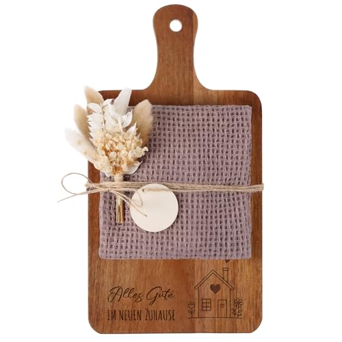 Xuniea Geschenk zum Einzug Einweihungsgeschenk Holz Schneidebrett Baumwolle Küchentuch Mini Getrockneten Blumen Einzugsgeschenke Neues Zuhause Geschenk für Einzug Wohnung Richtfestgeschenk