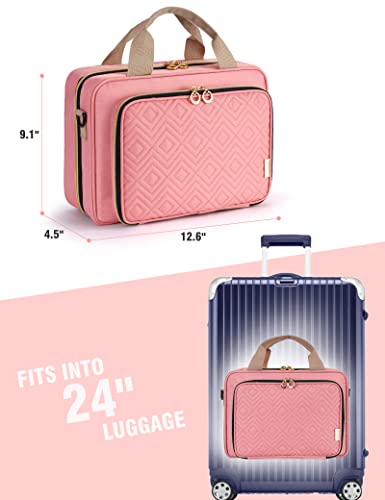 Heouvo Travel Toiletry Bag For Women With Jewelry Organizer, Large Hanging Toiletry Bag With Shoulder Strap/ Trolley Belt For Full/ Travel Sized Toiletries And Cosmetics Shampoo Makeup (Pink) #TOP3