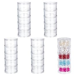 BENECREAT 15G/30ML Stackable Round Plastic Containers 5 Column(5 Layer/Column) Bead Storage Jars Box for Beads, Buttons, Crafts and Small Findings