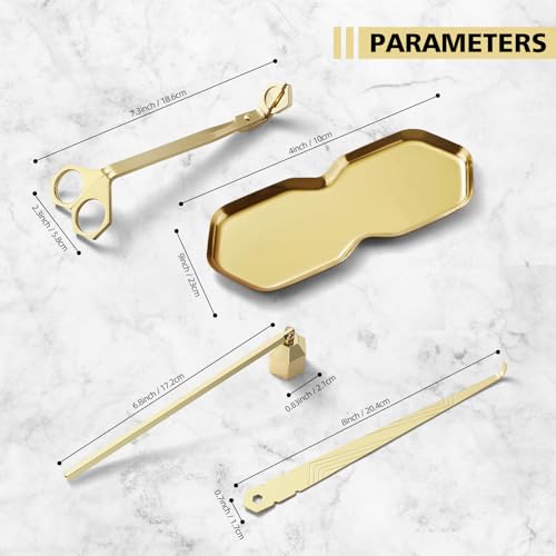PATOISE 4 in 1 Candle Accessory Set, Wick Trimmer, Candle Snuffer, Wick Scoop,Storage Tray,Perfect for Candle Lovers(Gold) - Thumbnail 6