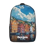 RRTYVFD Cape Coast Ghana Mochila de viaje para niños y adultos, Bergen, Norway Cityscape, 17'