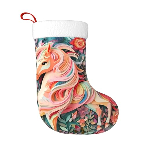 WHJWZY Calcetín decorativo de Navidad, para días festivos, fiestas, Navidad, Halloween y Año Nuevo, estampado de unicornio cortado en papel