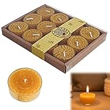 Menibeuty 12PCS Bienenwachskerzen, Bienenwachs Teelichter, Teelichter Bienenwachs, Bienenwachss, Bienenwachsteelichter mit, Handgemacht Naturbelassene Bioteelichter für Zuhause & Geschenkideen