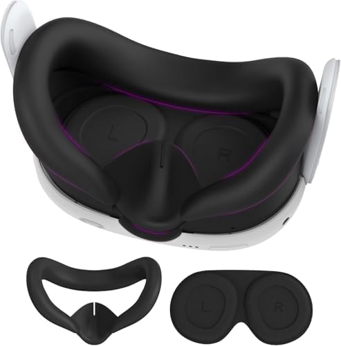 AMZDM Silicone Face Cover for Meta Quest 3 with Lens Protectors Washable VR Covers for Oculus Quest 3 Face Cushion Covers (Silicone Cover Only, Plastic Interface NOT Included)