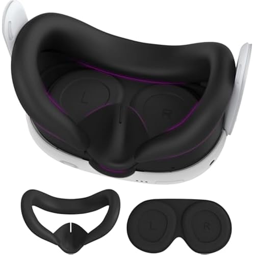 AMZDM Silicone Face Cover for Meta Quest 3 with Lens Protectors Washable VR Covers for Oculus Quest 3 Face Cushion Covers (Silicone Cover Only, Plastic Interface NOT Included)