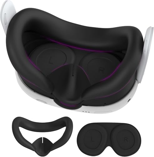 AMZDM Silicone Face Cover for Meta Quest 3 with Lens Protectors Washable VR Covers for Oculus Quest...