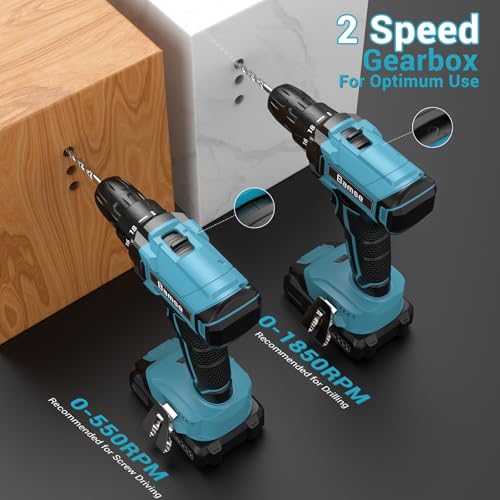 21V Power Drill Cordless, Bamse Electric Drill Set with 2.0Ah Battery Charger, 3/8”Keyless Chuck, 2 Variable Speed, 18+1 Torque, 20pcs Driver Bits and Belt Hook for DIY Projects, Blue - Thumbnail 4
