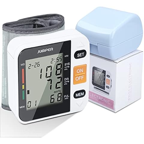 JUMPER Wrist Blood Pressure Monitor for Home, Automatically Measure Blood Pressure Monitor with Heart Rate Pulse, Large Digital LCD Screen Display, 90 Memory Capacity (White) Cover