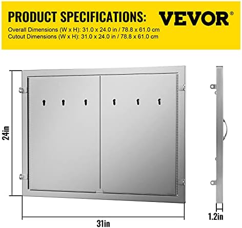 BuoQua Outdoor Kitchen Doors BBQ Access Door 31 x 24 inch Stainless Steel BBQ Double Walled Door Outdoor Kitchen Island Doors for Outdoor Kitchen, Sliver