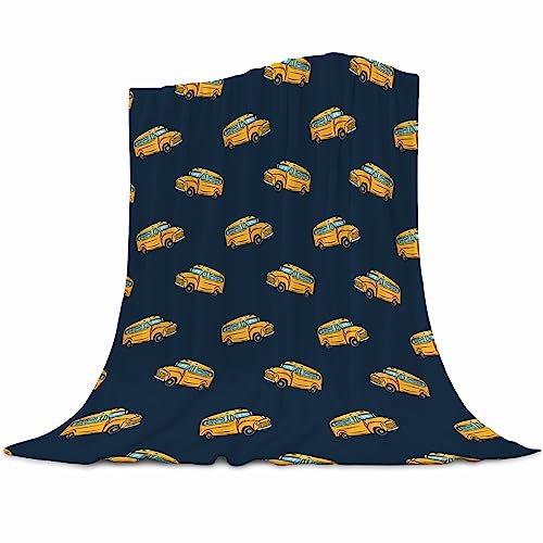 Image of School Bus Blanket - Large 60x80 Inch Plush Fleece Throw, Yellow Bus Themed Driver Gift & Home Decor for Adults & Kids, Ultra Soft Cozy Blanket for Couch, Bed, Dorm