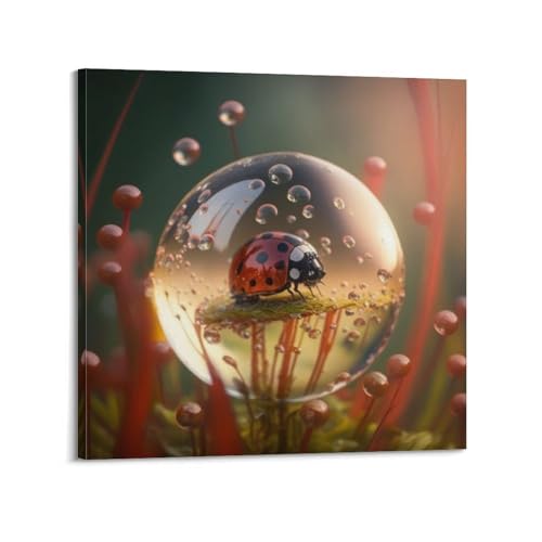 Poster coccinelle tableau salon moderne toile encadrée 50x50cm