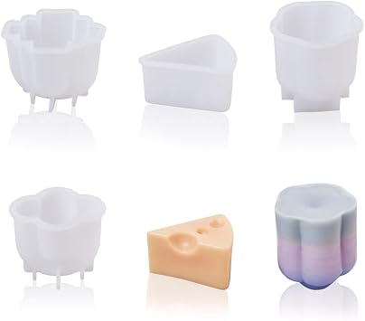 4PCS Creative Dessert Theme Candle Silicone Molds Cheese and Pudding Shape 4 Style Wax Soap DIY Mould for UV Resin Epoxy Resin Jewelry Making and House Decoration