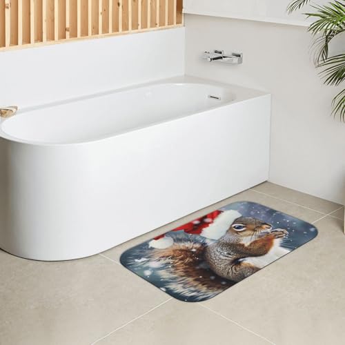 Tapis de bain absorbant diatomée 80x50 imprimé écureuil de Noël - 5