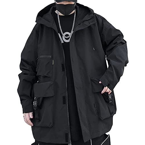 HaiZi XiHuan Casual Techwear Gothic Clothes Jacket Windbreaker Streetwear Jackets Zipper Tactical Hooded for Men