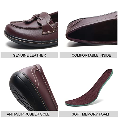 Image of Maichal Loafers for Women Slip On Comfort Leather Tassel Dress Shoes